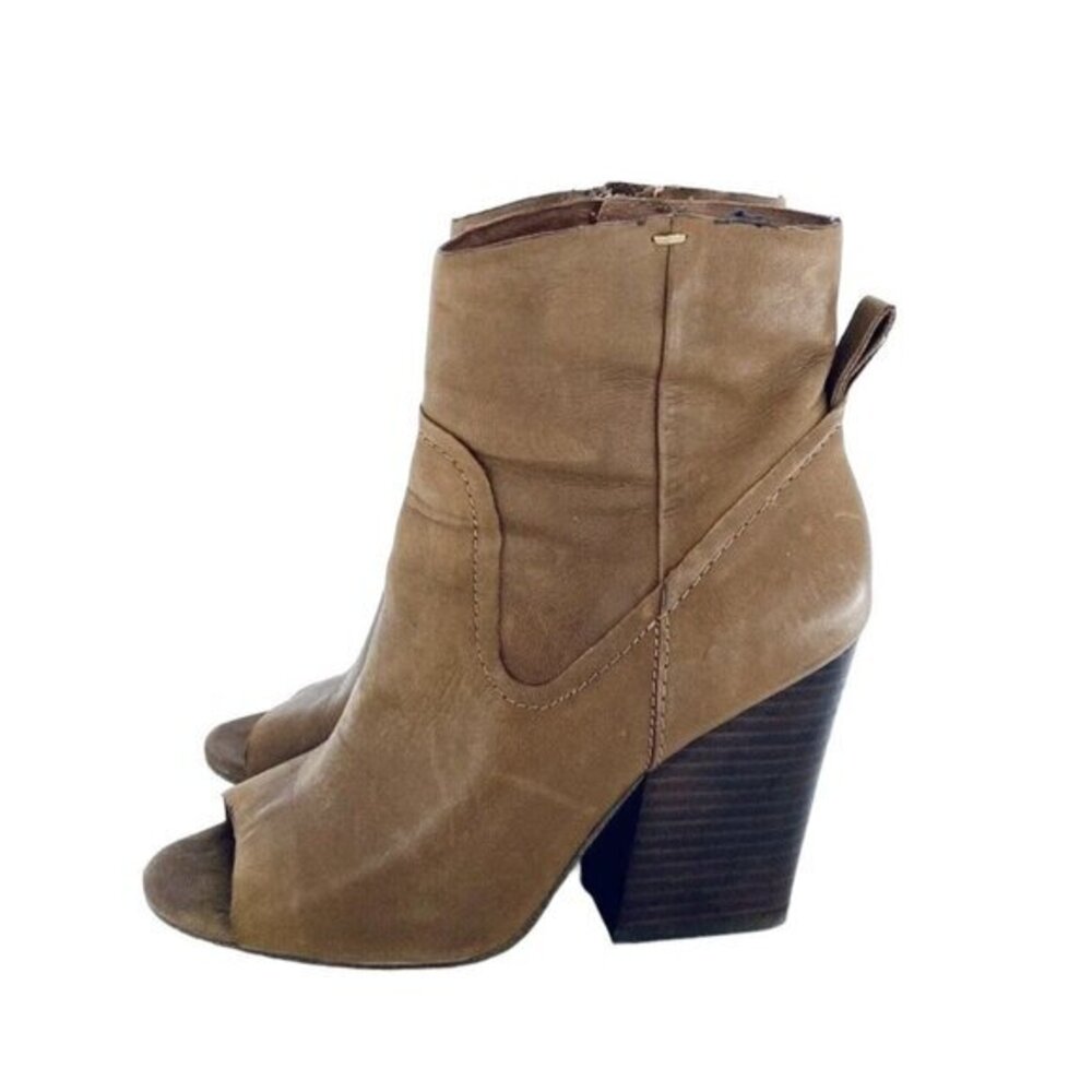 Steve Madden Boots Veronah Brown Leather Block Heel Peep Toe Ankle SZ 7